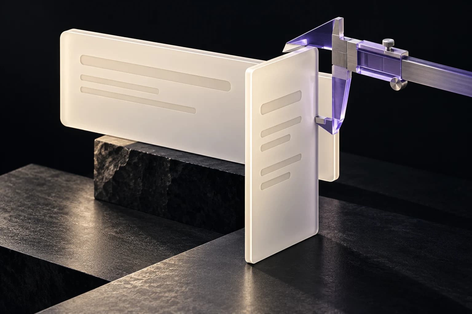 Ivory search panels of different widths with a violet precision measuring frame