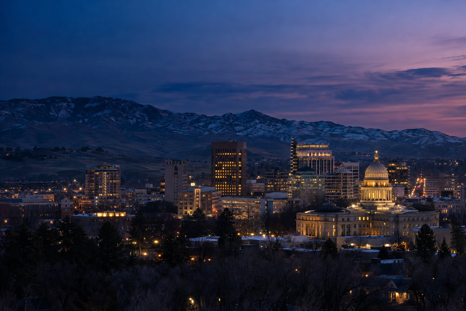 A generated photorealistic city view of Boise, Idaho
