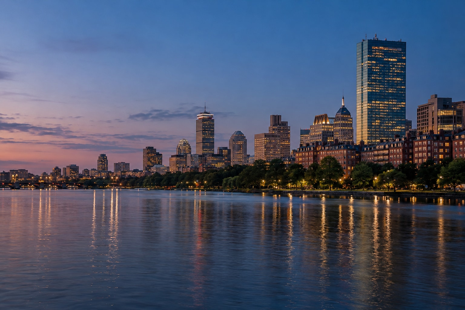 A generated photorealistic city view of Boston, Massachusetts