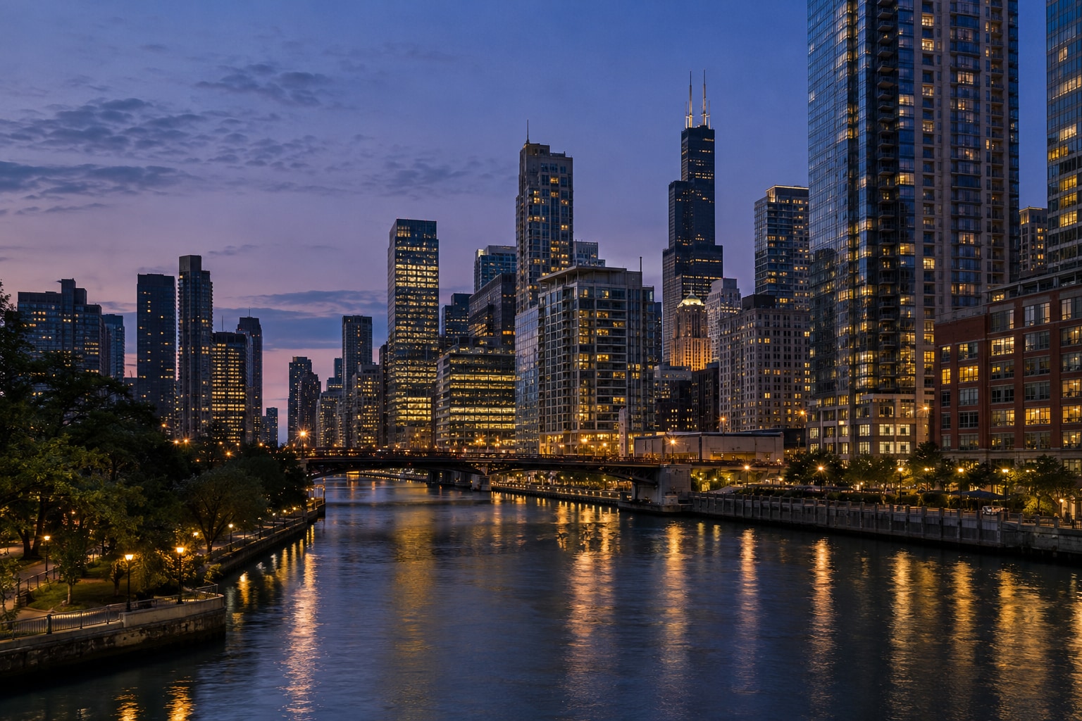 A generated photorealistic city view of Chicago, Illinois