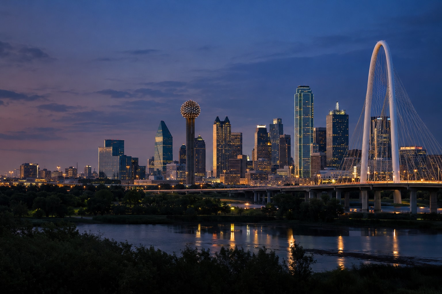 A generated photorealistic city view of Dallas, Texas