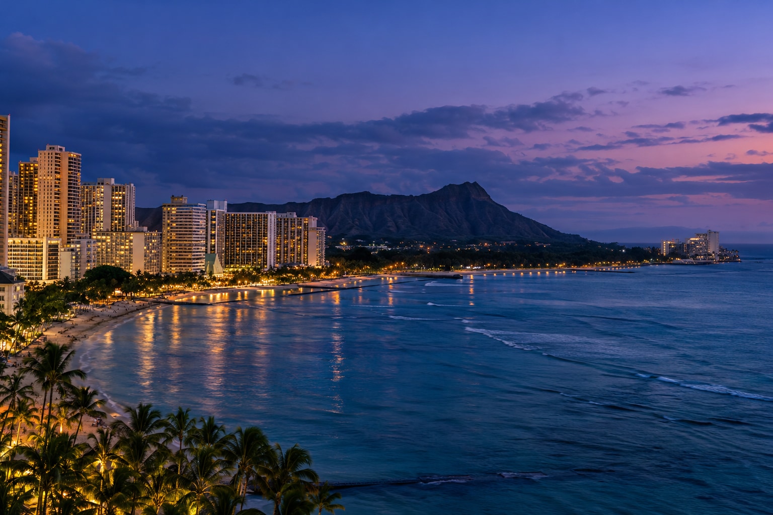 A generated photorealistic city view of Honolulu, Hawaii