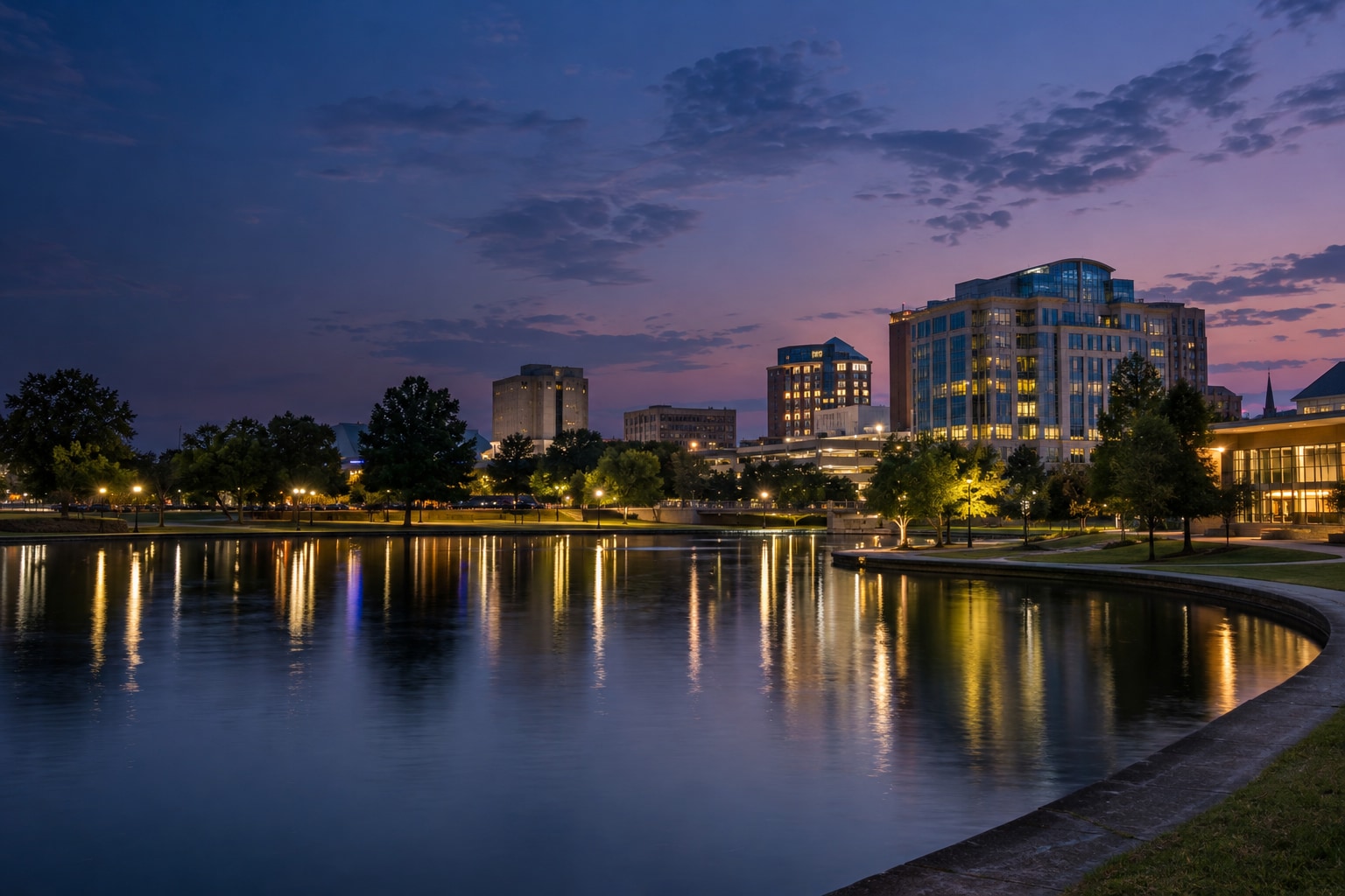 A generated photorealistic city view of Huntsville, Alabama