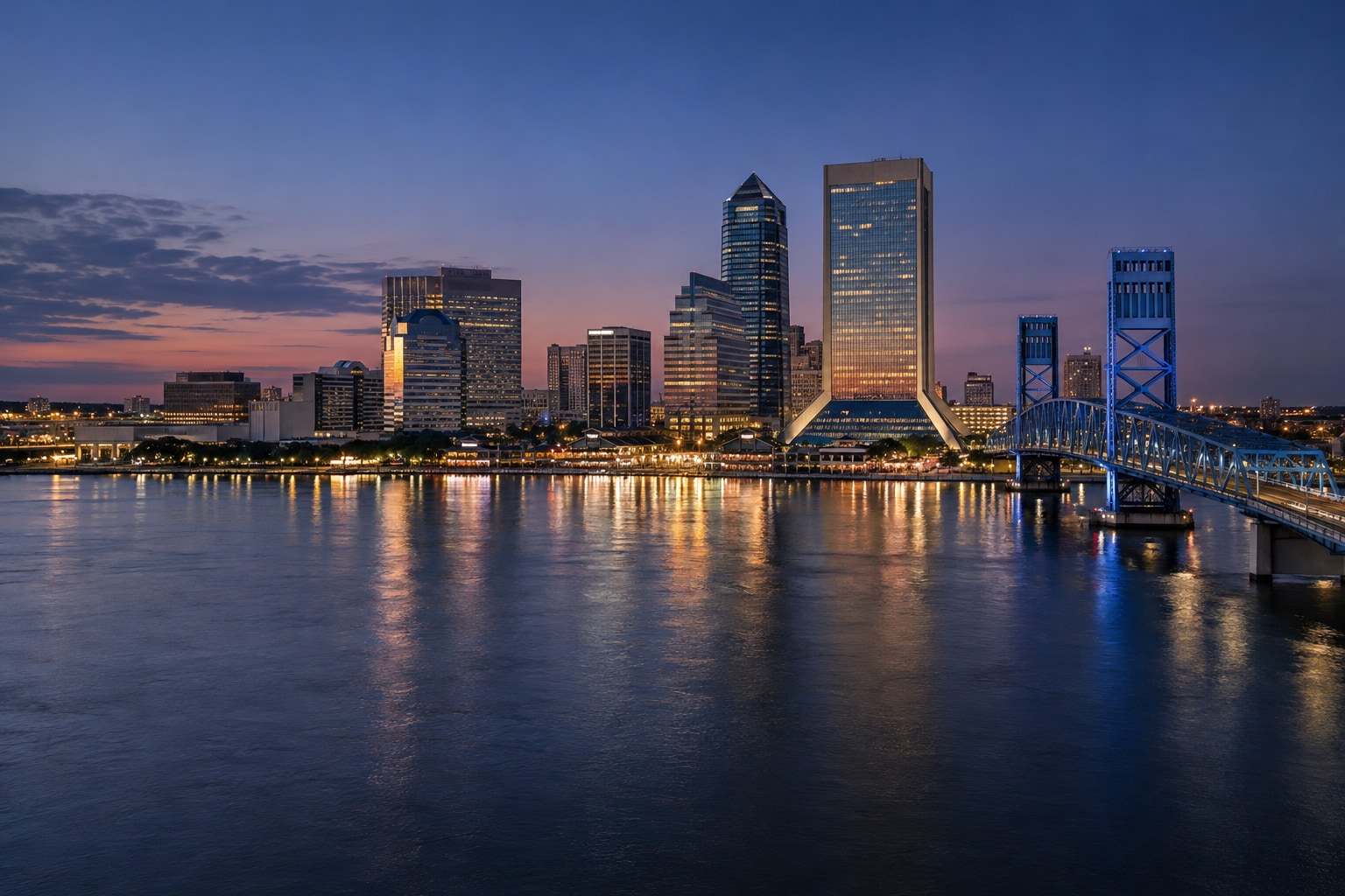 A generated photorealistic city view of Jacksonville, Florida