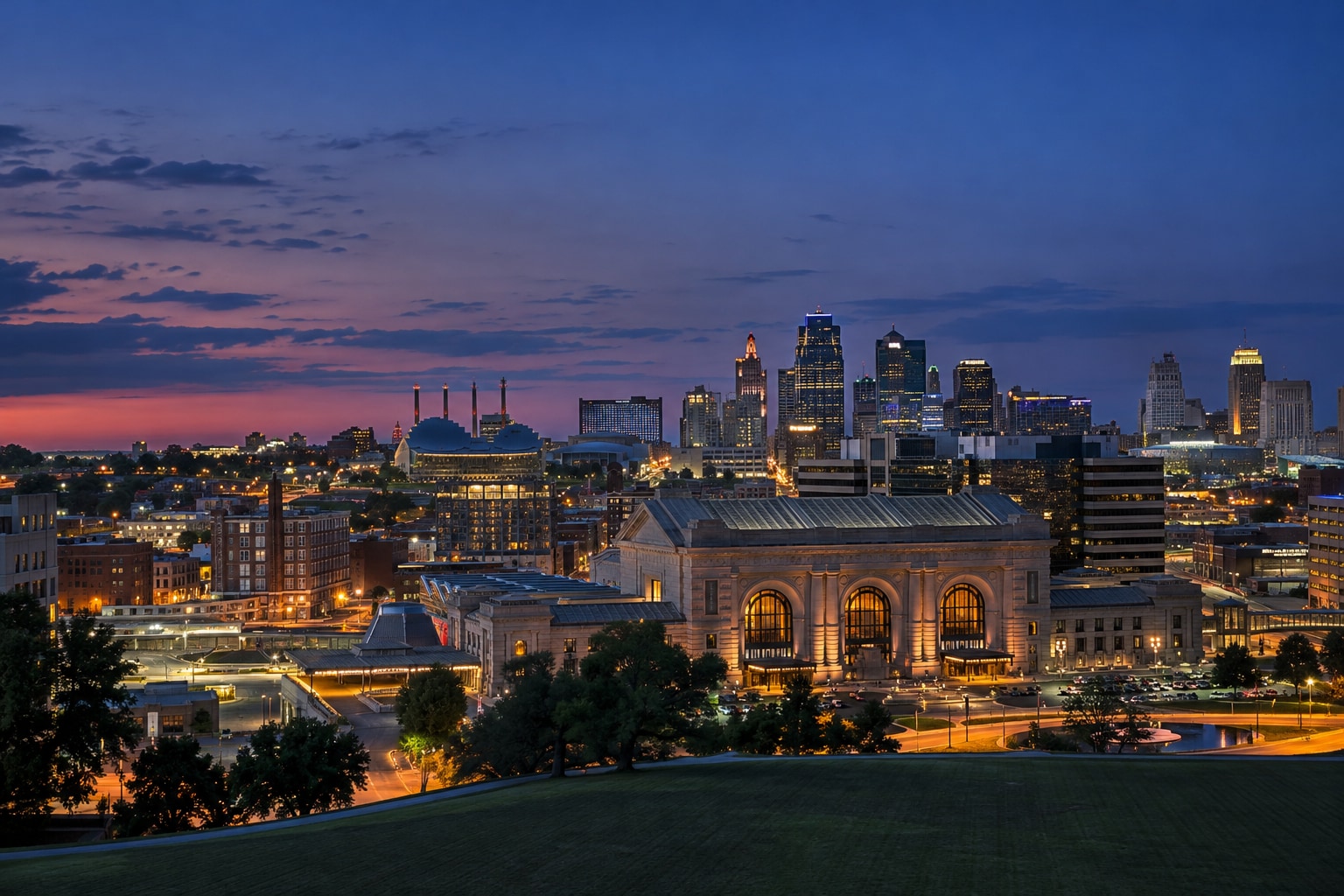 A generated photorealistic city view of Kansas City, Missouri