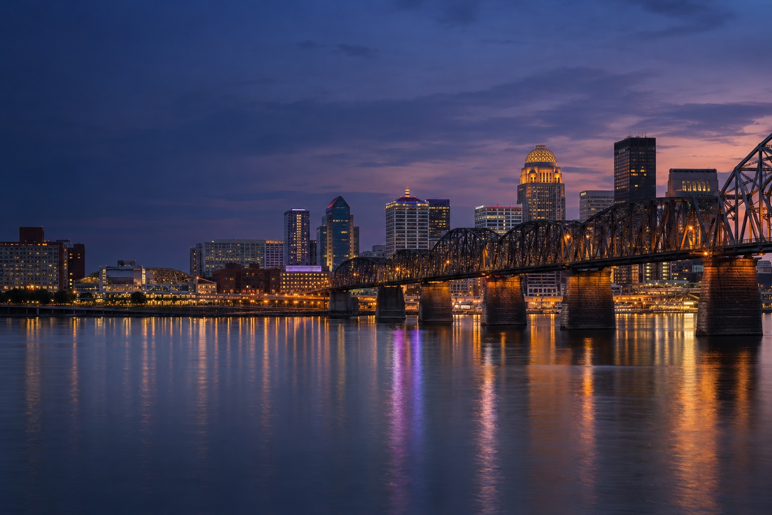 A generated photorealistic city view of Louisville, Kentucky