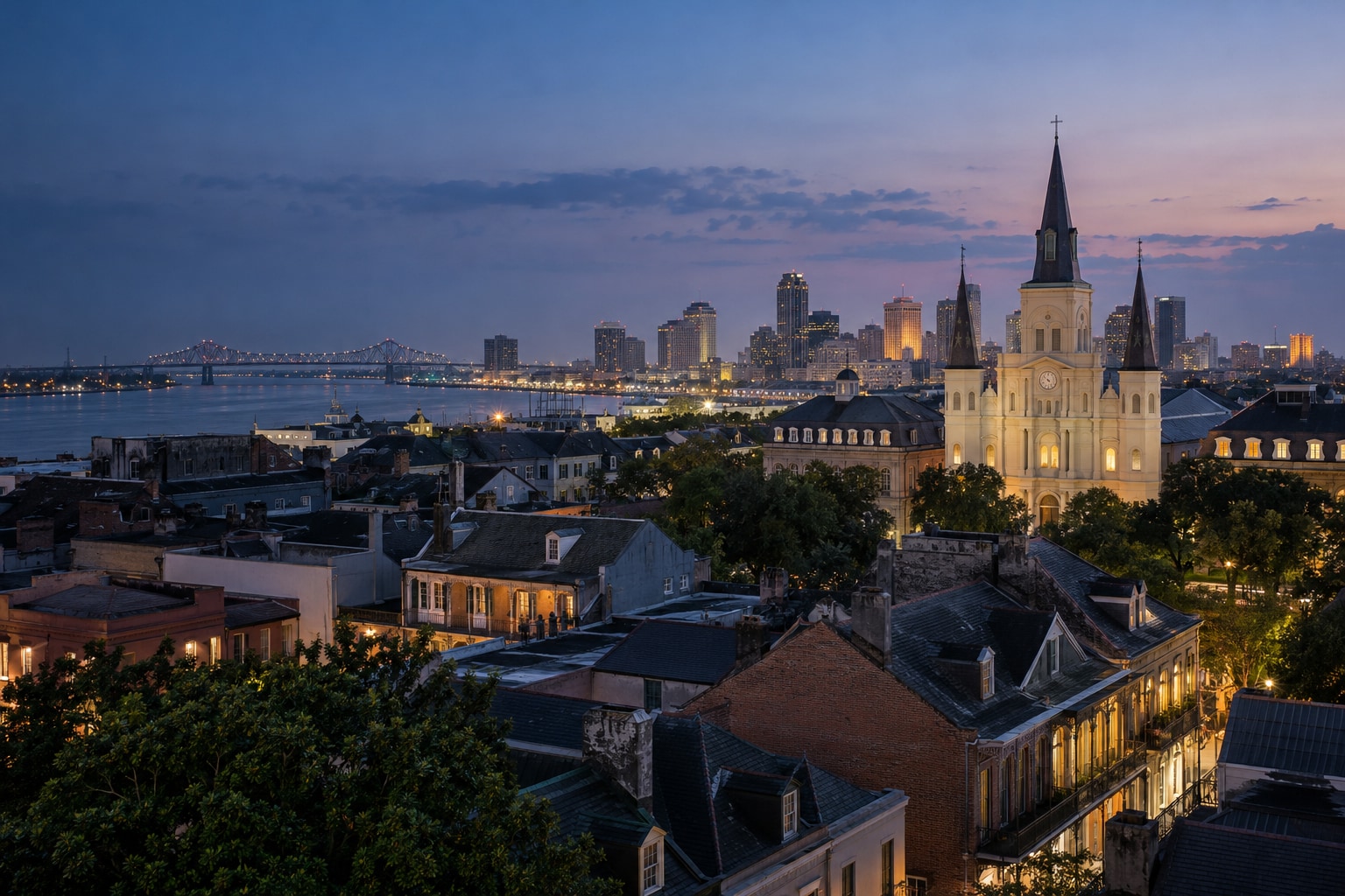 A generated photorealistic city view of New Orleans, Louisiana