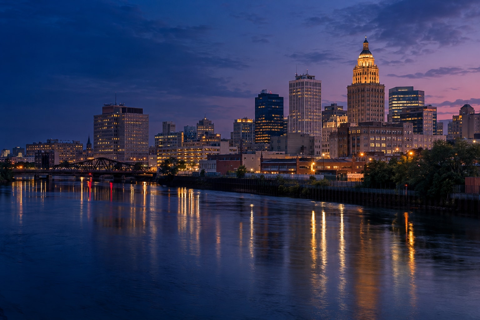 A generated photorealistic city view of Newark, New Jersey