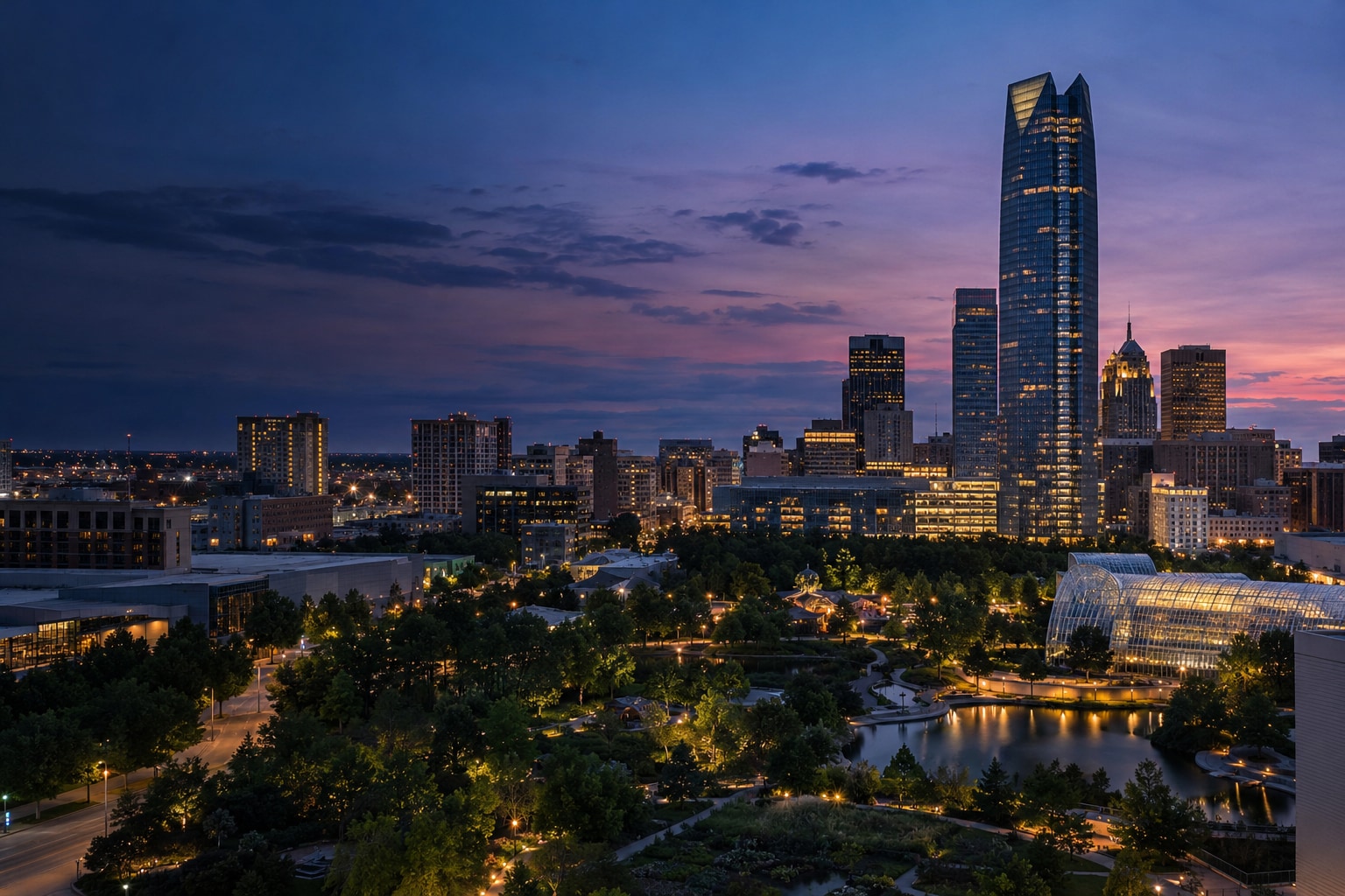 A generated photorealistic city view of Oklahoma City, Oklahoma