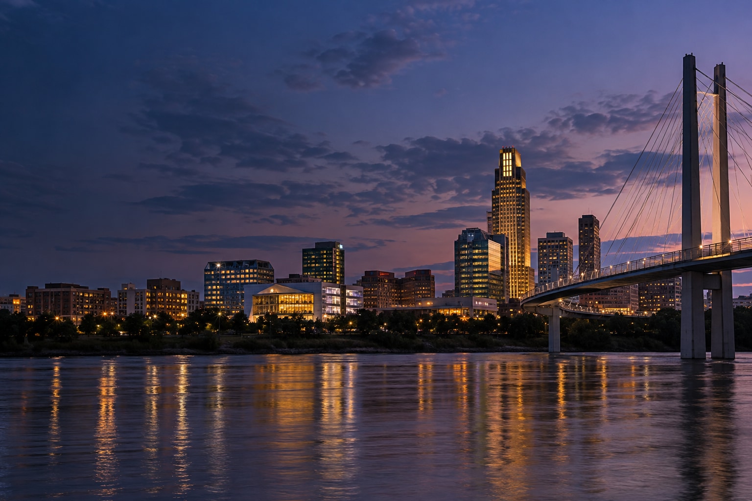A generated photorealistic city view of Omaha, Nebraska