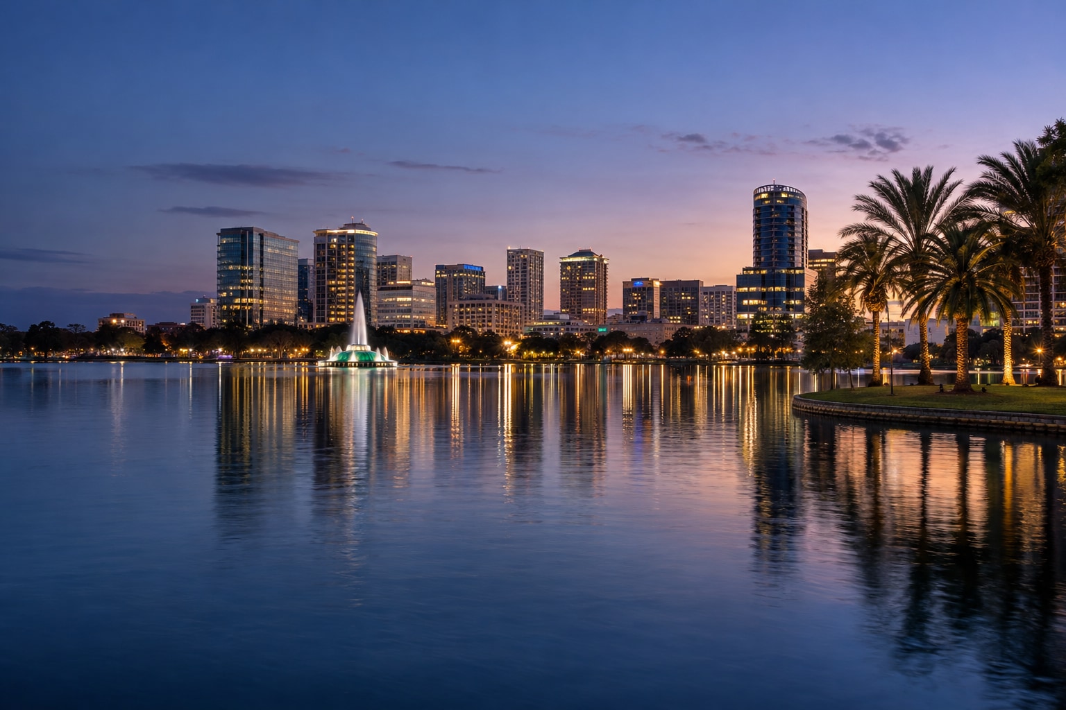 A generated photorealistic city view of Orlando, Florida