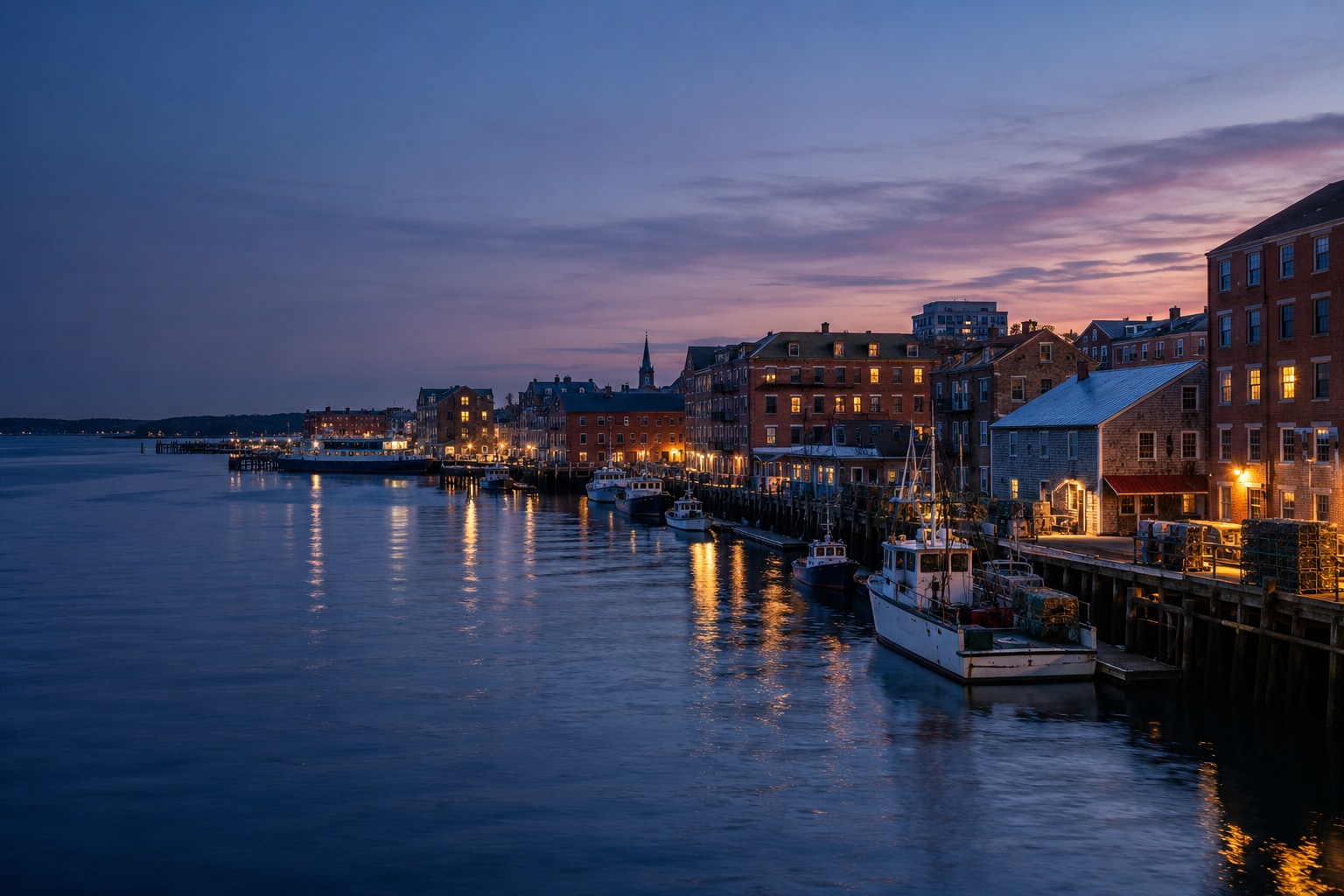 A generated photorealistic city view of Portland, Maine