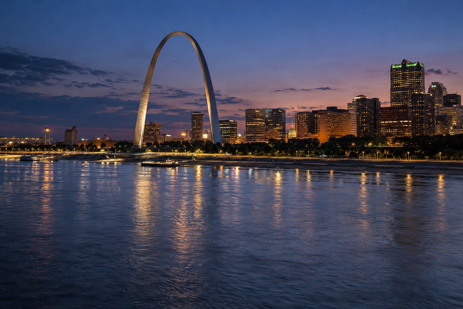 A generated photorealistic city view of St. Louis, Missouri