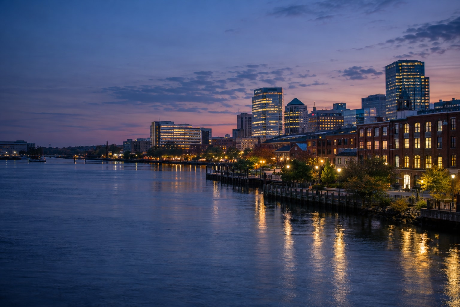 A generated photorealistic city view of Wilmington, Delaware
