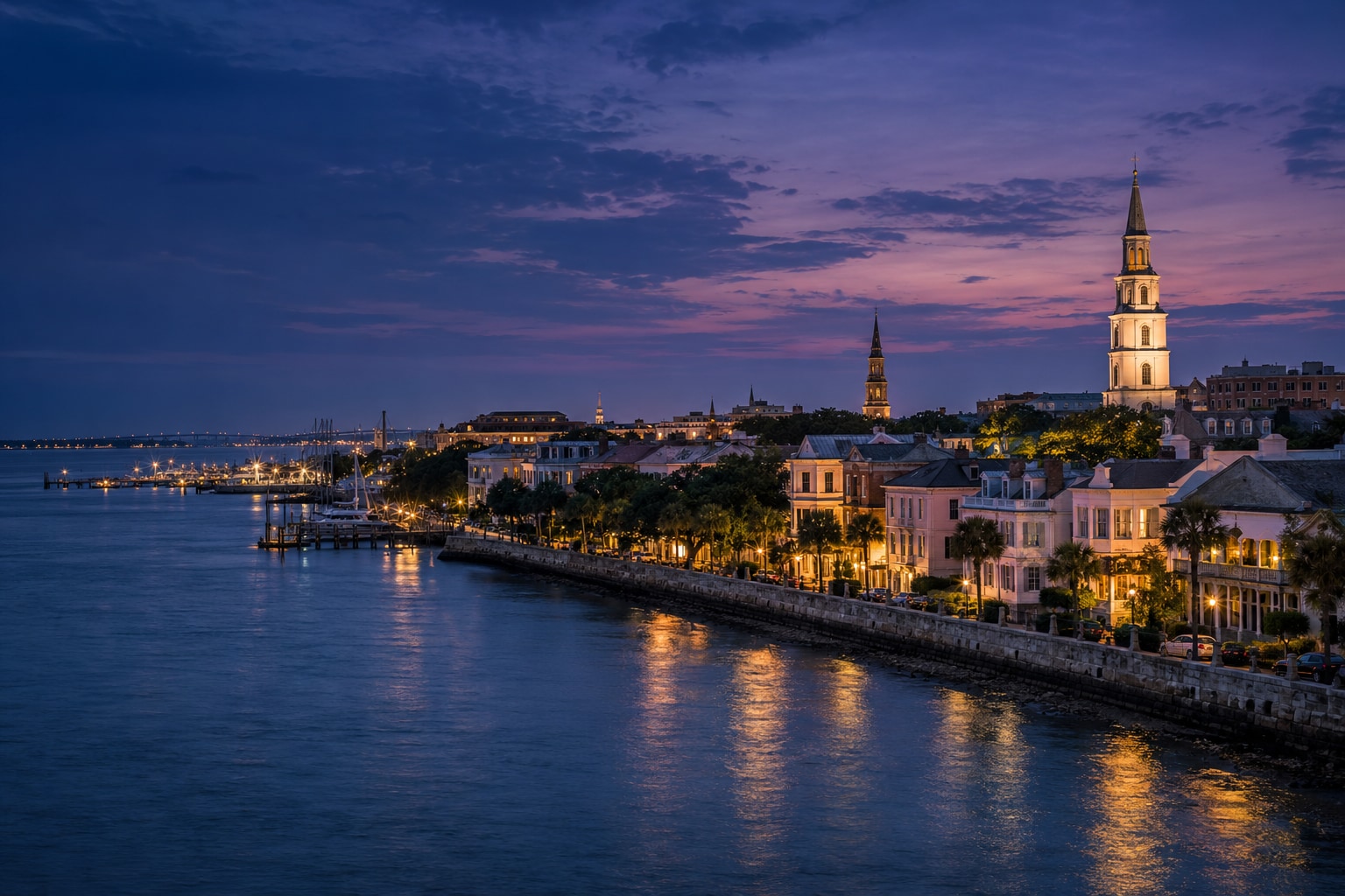 A generated photorealistic city view of Charleston, South Carolina