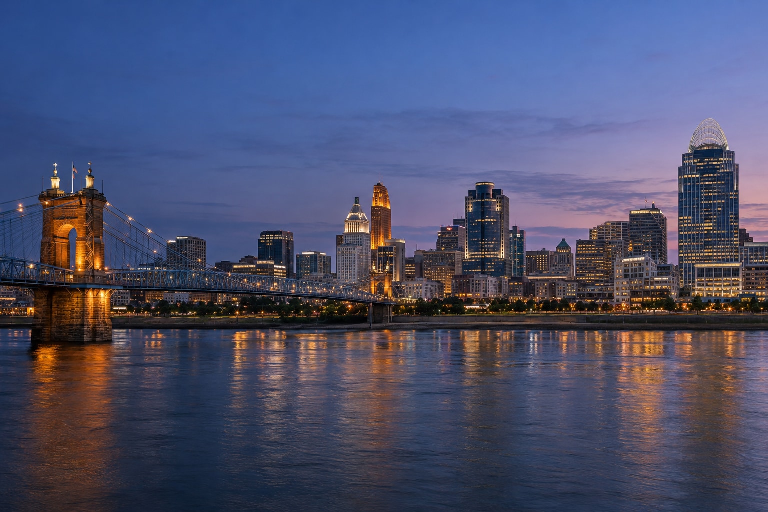 A generated photorealistic city view of Cincinnati, Ohio