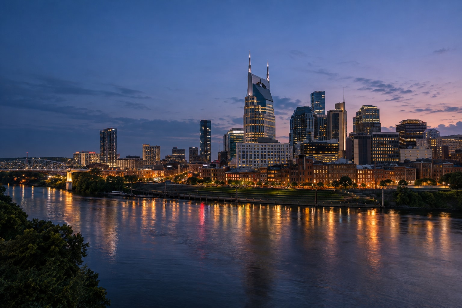 A generated photorealistic city view of Nashville, Tennessee