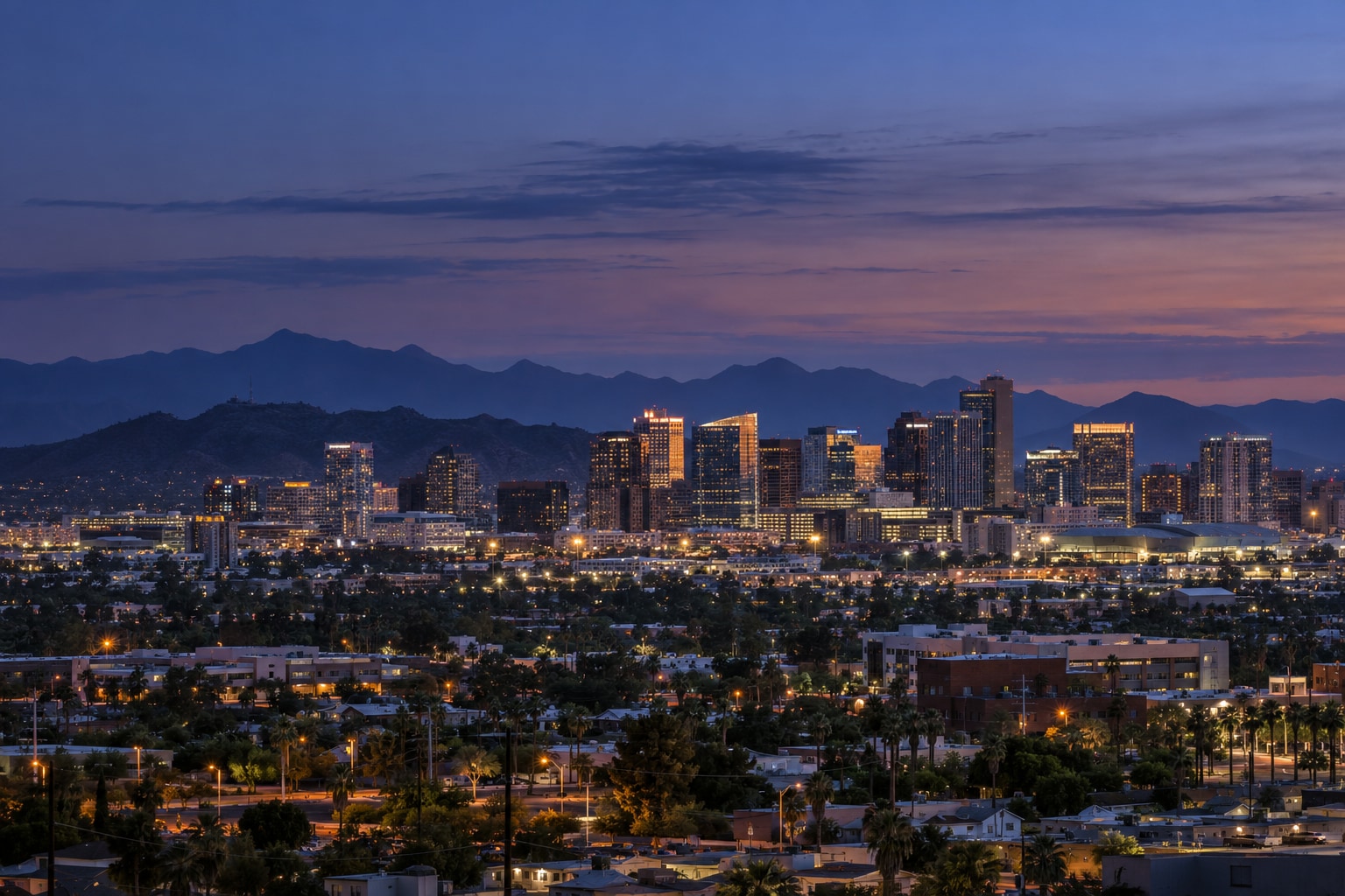 A generated photorealistic city view of Phoenix, Arizona