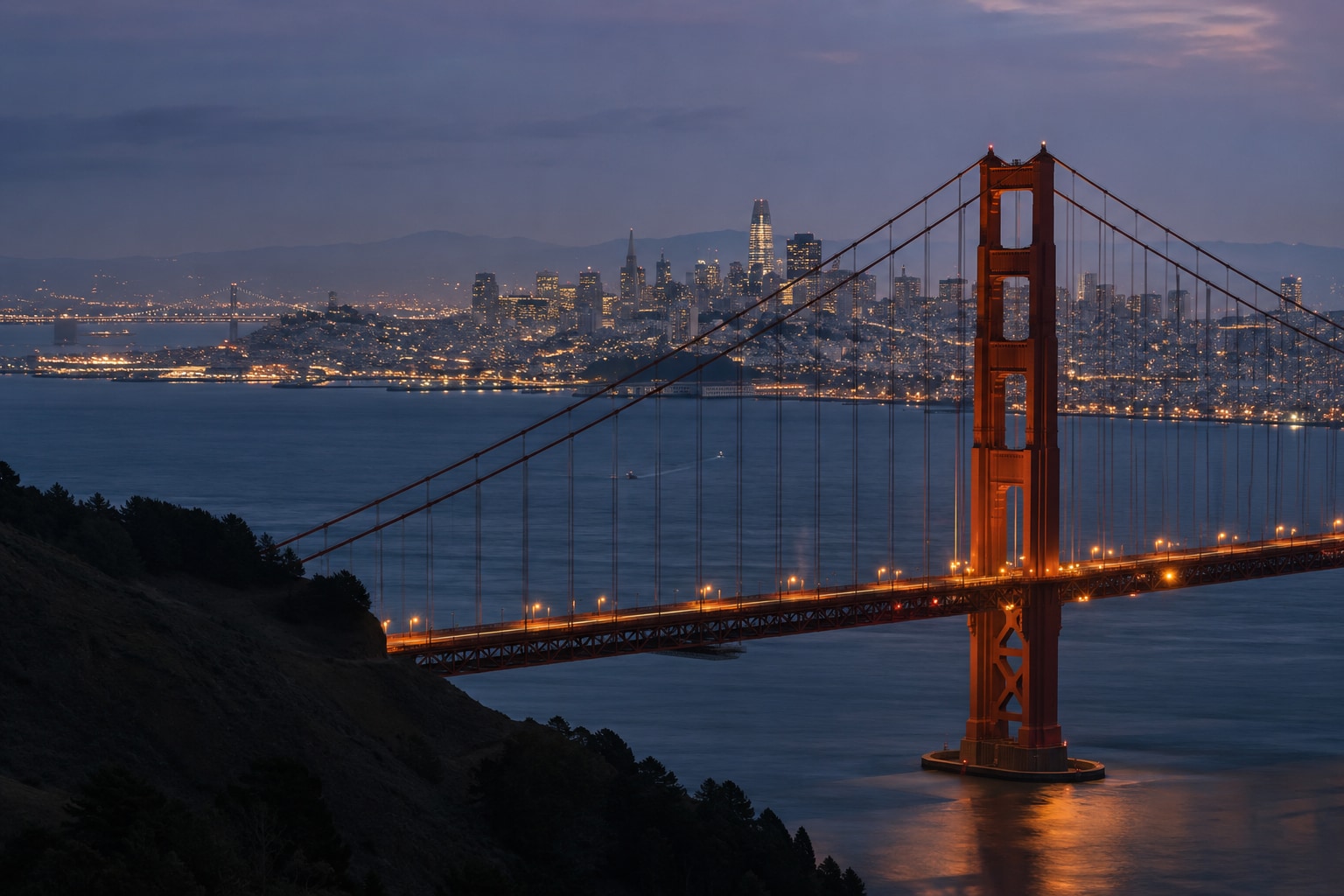 A generated photorealistic city view of San Francisco, California