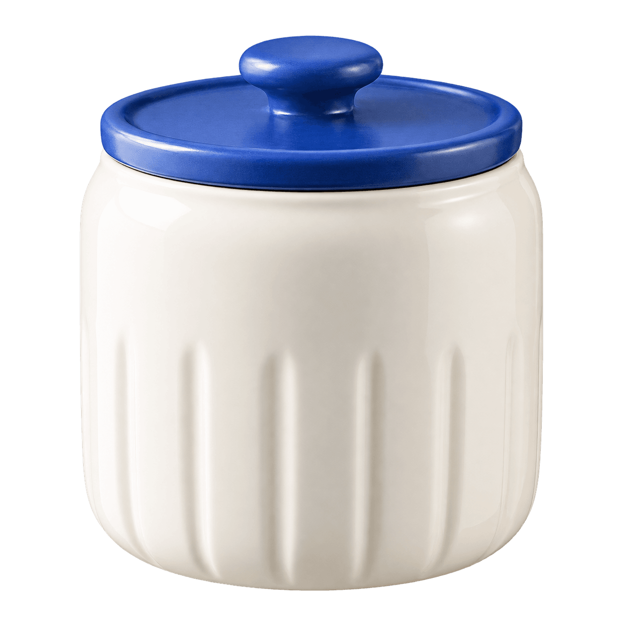 Illustrative ivory storage canister with a cobalt lid