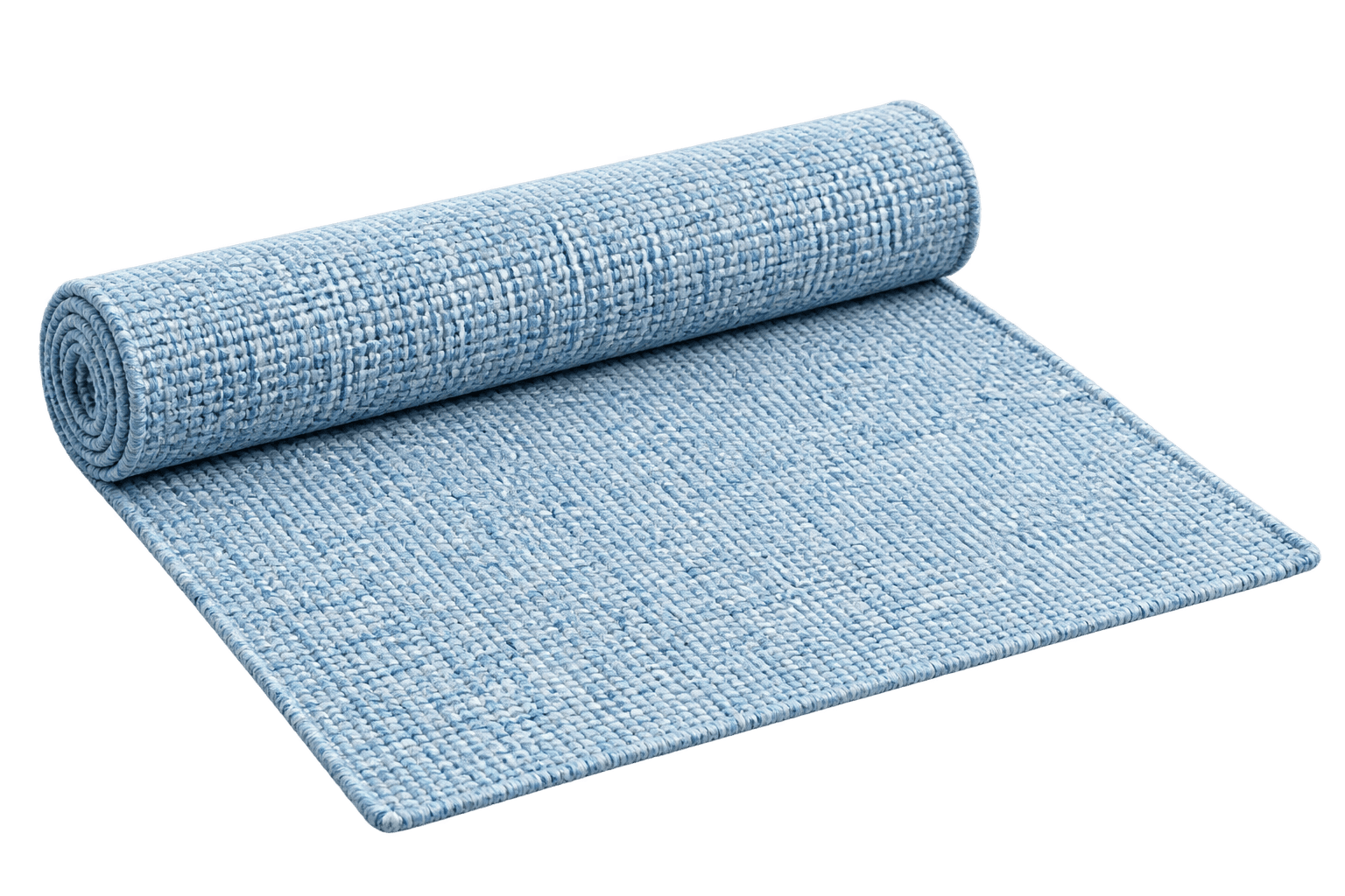 Rolled ice-blue woven placemat with a flat front end
